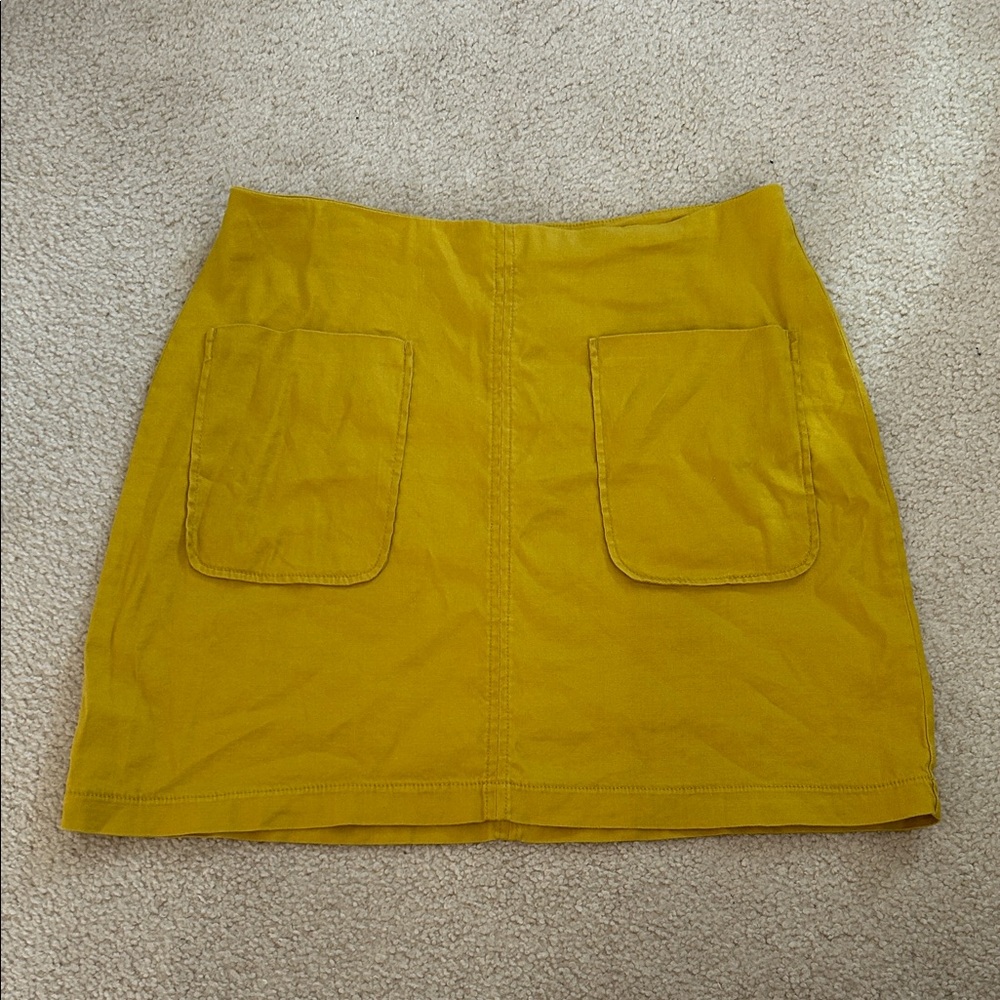 Maeve Mustard Yellow Mini Skirt with Front Patch Pockets